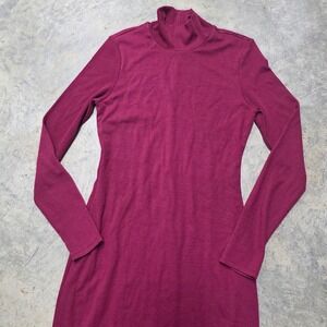 Marine Layer Burgundy Ribbed Mock Neck Long Sleeve Midi‎ Dress Size M